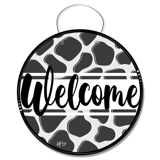 Cow Print Welcome Door Hanger