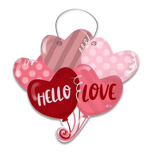 Valentines Balloons Hello Love Door Hanger