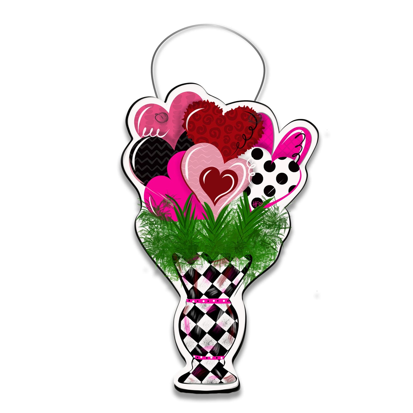 Valentines Day Checkerboard Bouquet Door Hanger