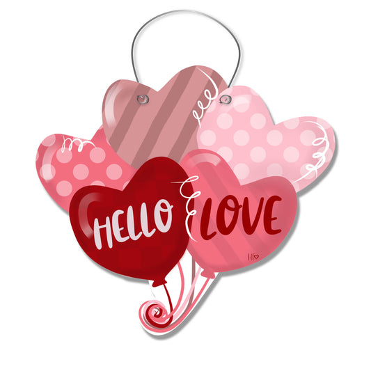 Valentines Balloons Hello Love Door Hanger