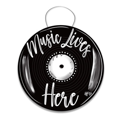 Vinyl Record Music Lives Here Door Hanger