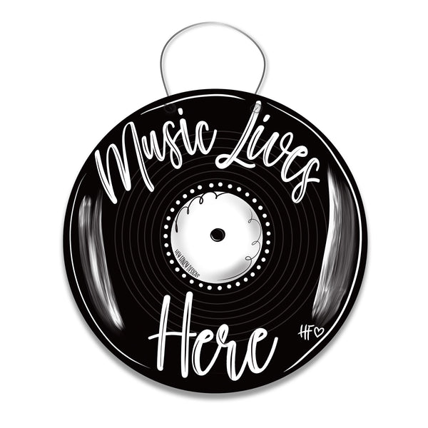 Vinyl Record Music Lives Here Door Hanger