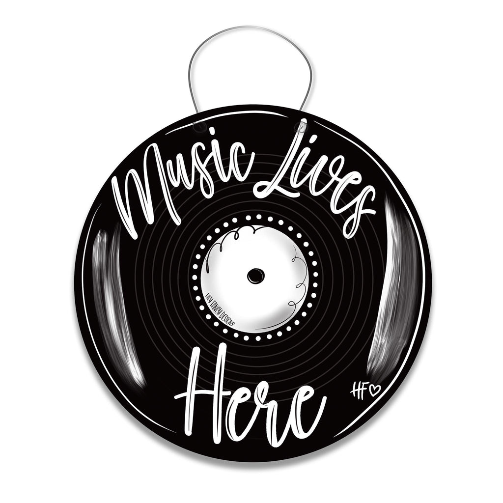 Vinyl Record Music Lives Here Door Hanger
