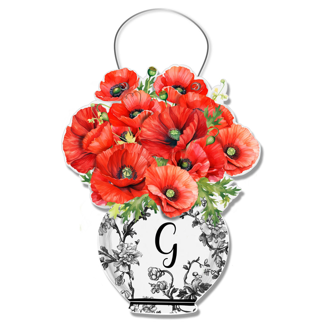 Watercolor Poppy Monogram Custom Text Door Hanger