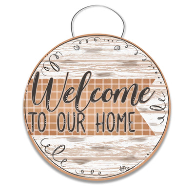 Welcome To Our Home Plaid Door Hanger