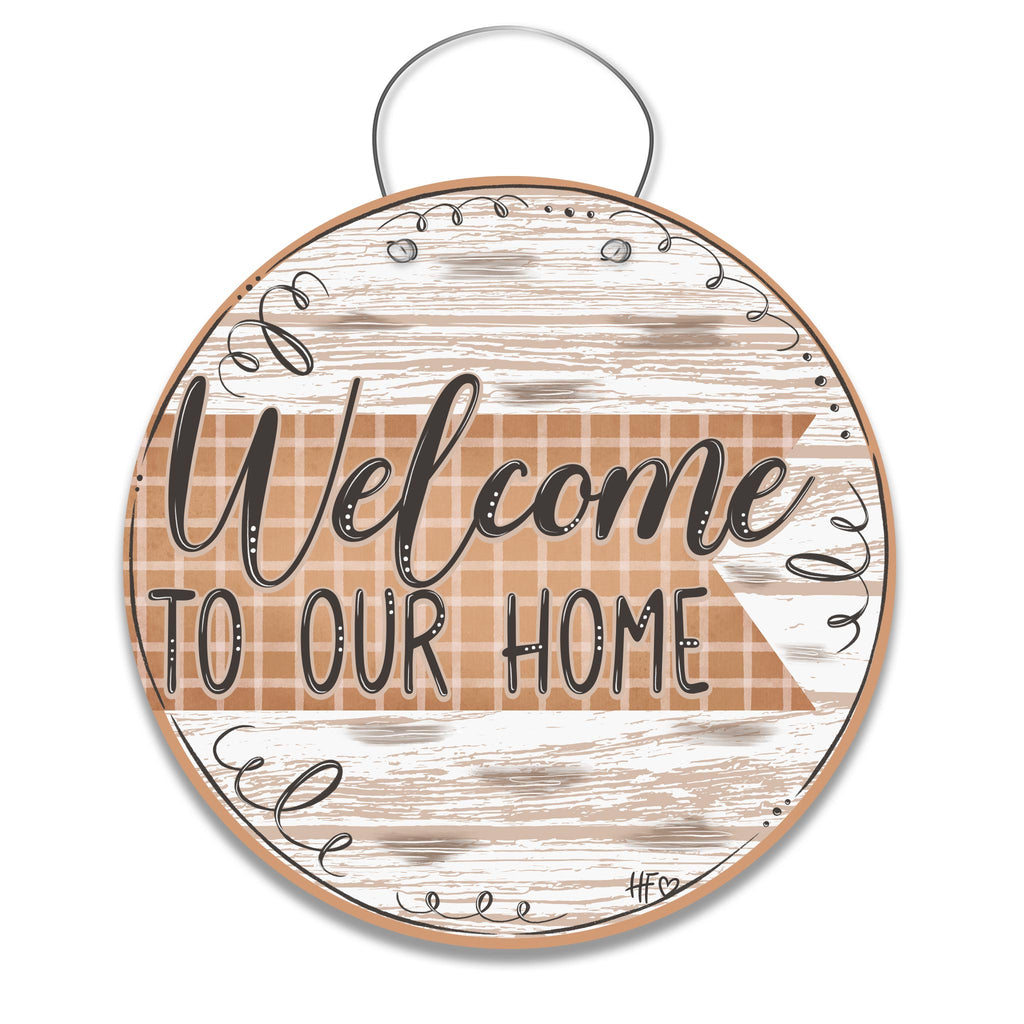 Welcome To Our Home Plaid Door Hanger