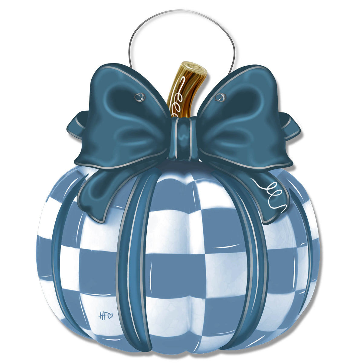 Blue Checkered Pumpkin Door Hanger