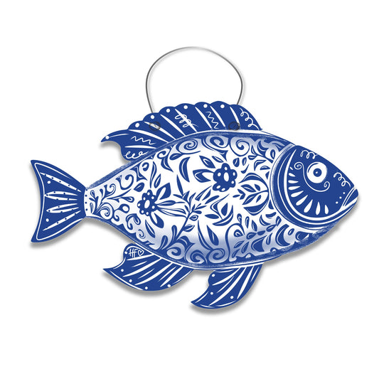Carolina Chinoiserie Blue & White Fish Door Hanger