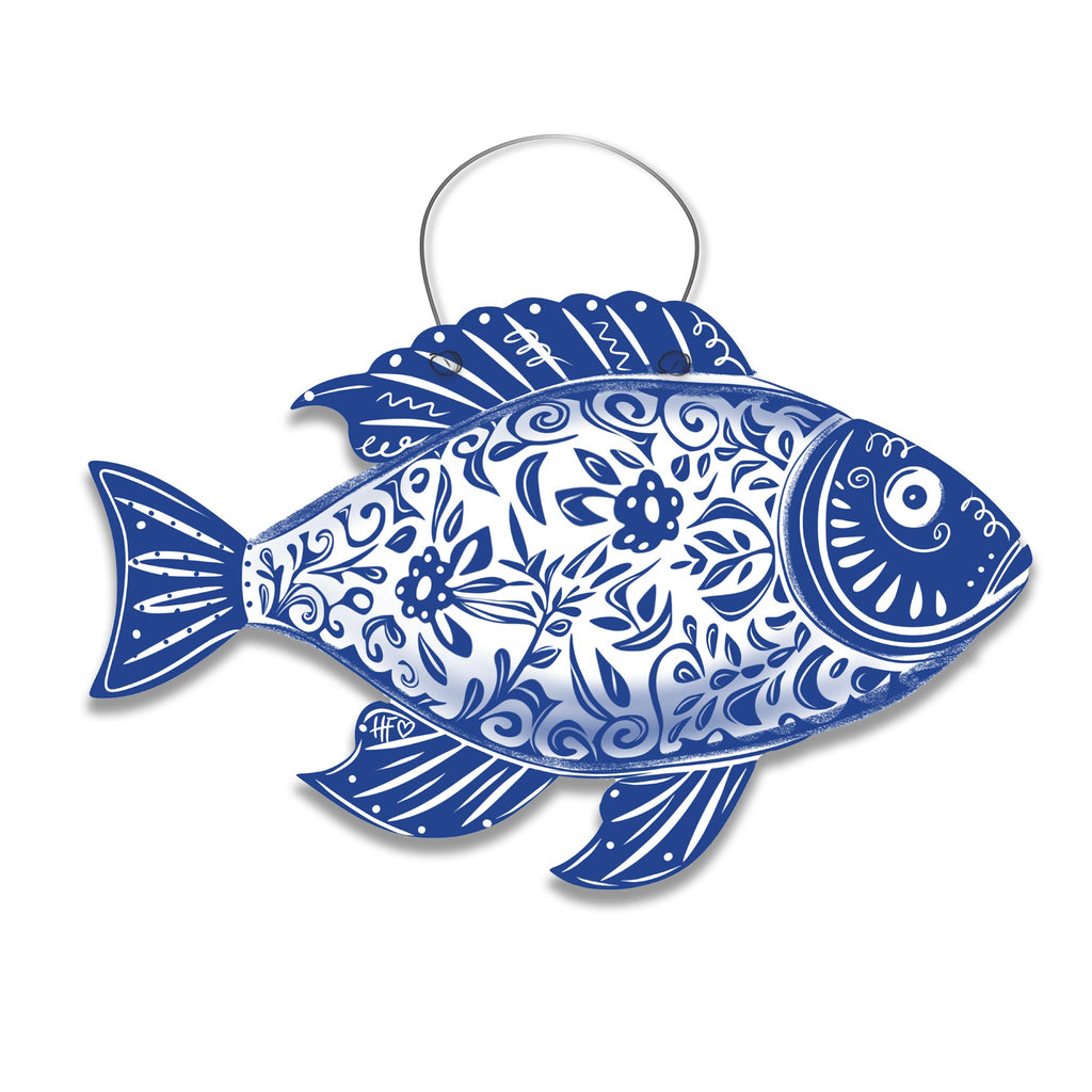 Carolina Chinoiserie Blue & White Fish Door Hanger