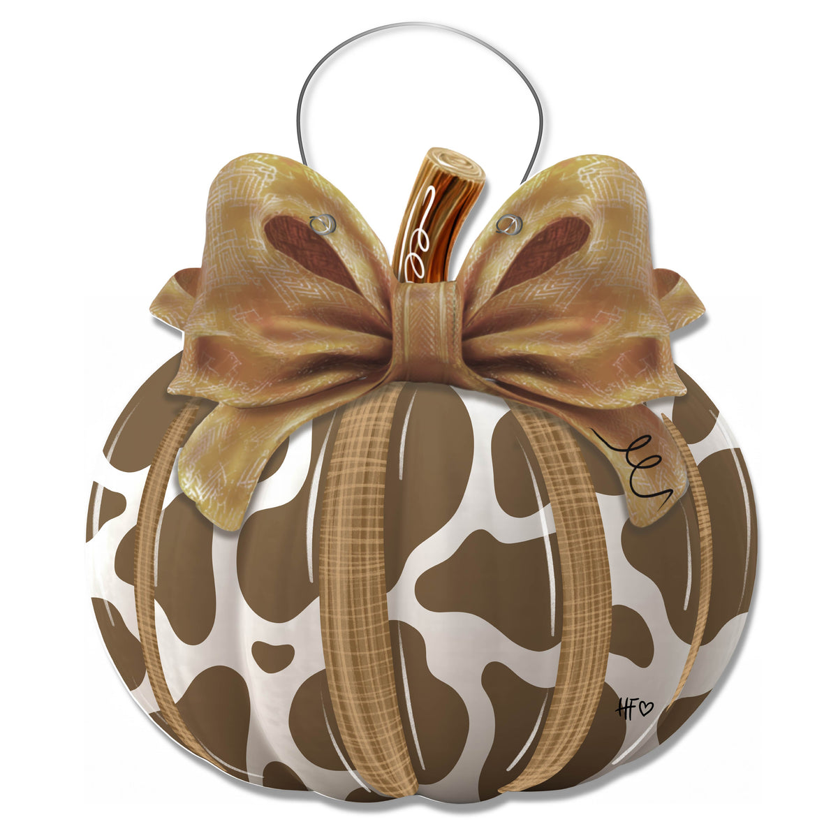 Brown Cow Print Pumpkin Door Hanger