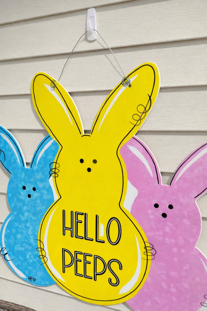 Hello Peeps Easter Bunnies Door Hanger
