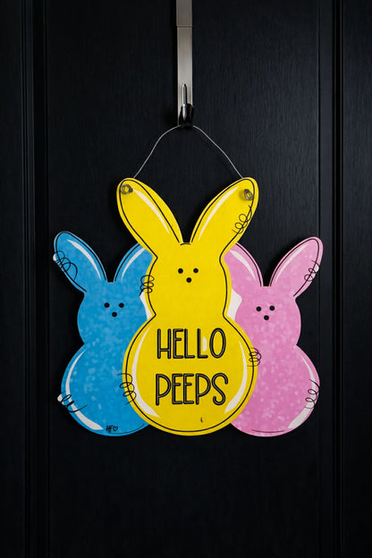 Hello Peeps Easter Bunnies Door Hanger