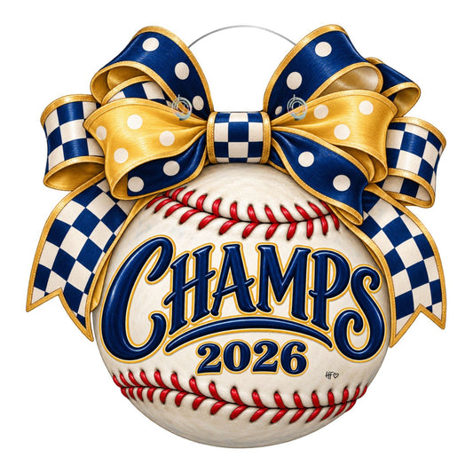 Checkered Baseball Champs Door Hanger