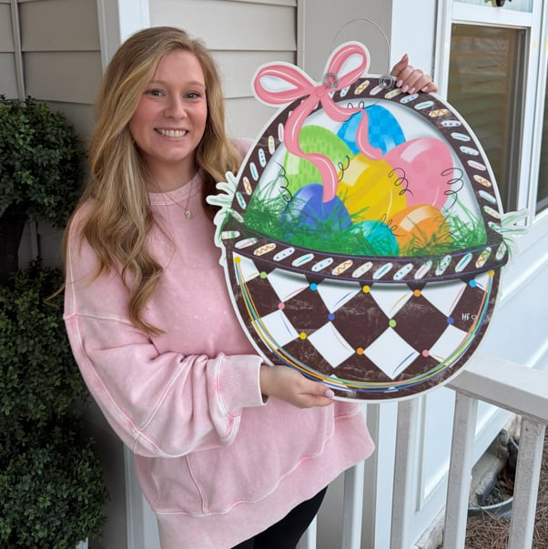 Easter Basket Checkerboard Door Hanger