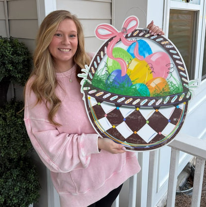 Easter Basket Checkerboard Door Hanger