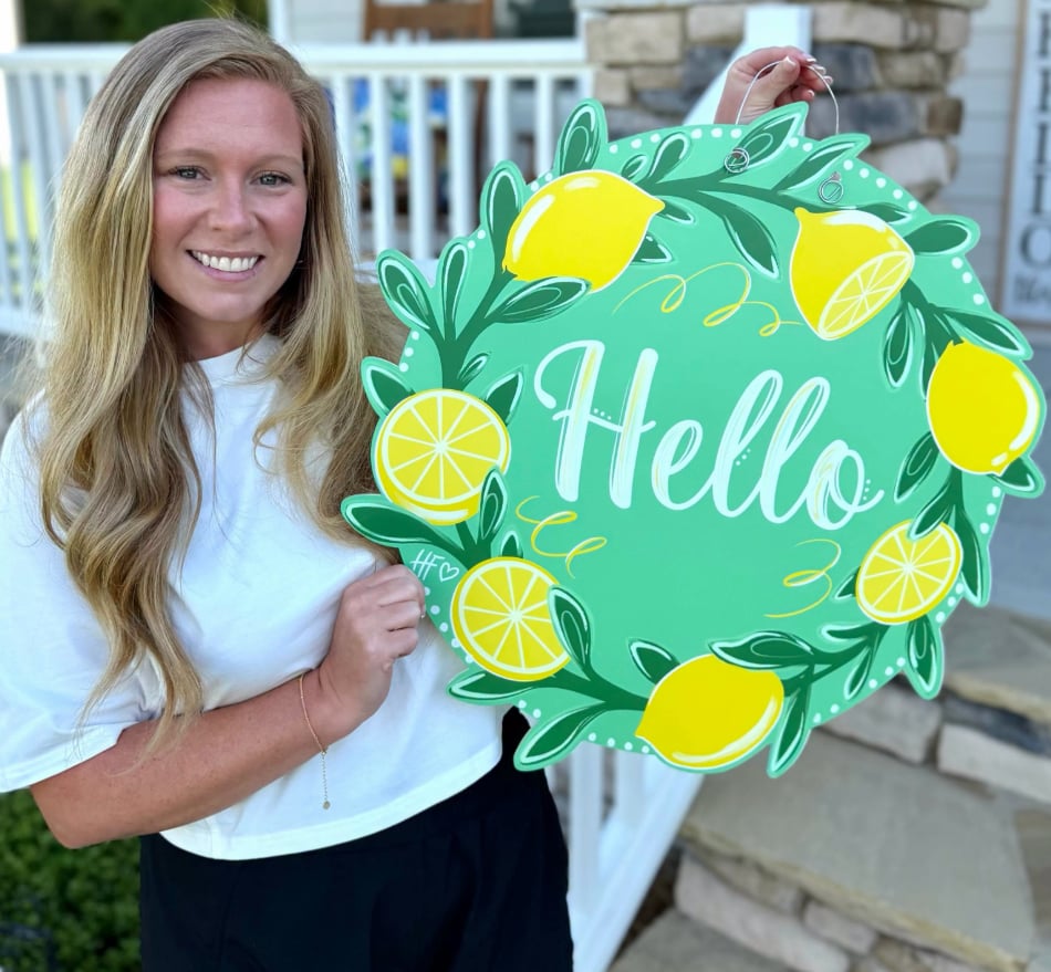 Lemon Wreath Hello Door Hanger