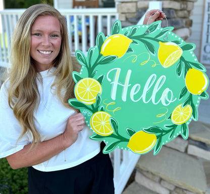 Lemon Wreath Hello Door Hanger