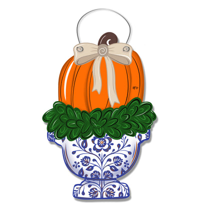 Elegant Chinoiserie Pumpkin Door Hanger