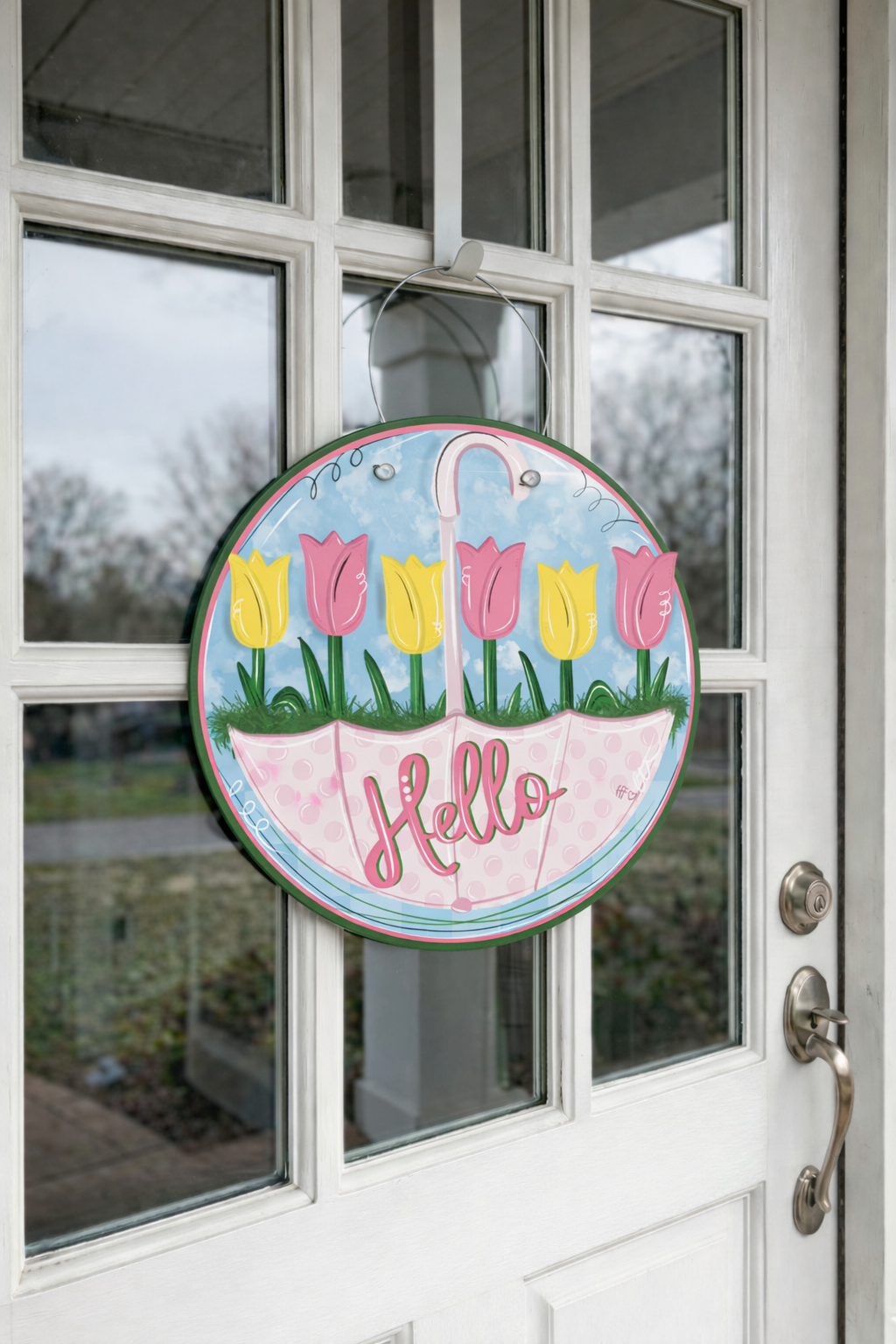 Rainy Day Spring Tulips Door Hanger