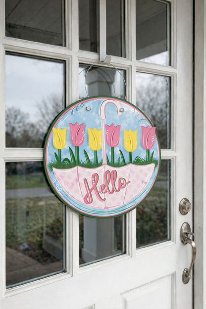 Rainy Day Spring Tulips Door Hanger
