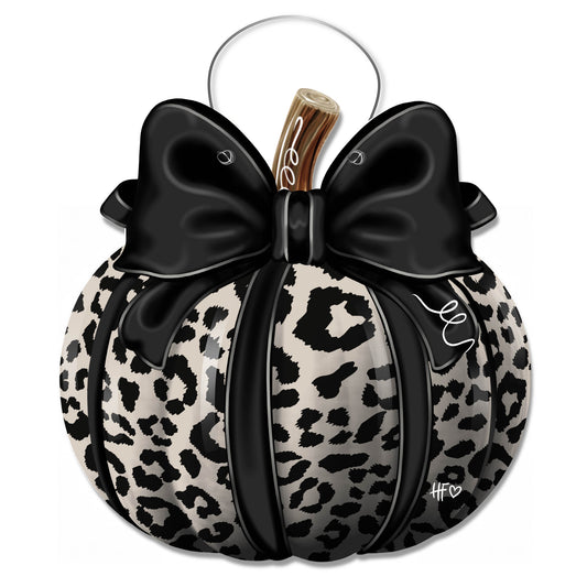 Metallic Leopard Pumpkin Door Hanger