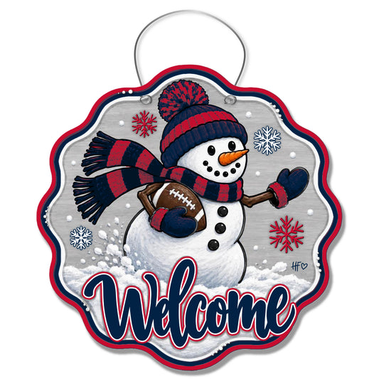 NE Snowman Football Door Hanger
