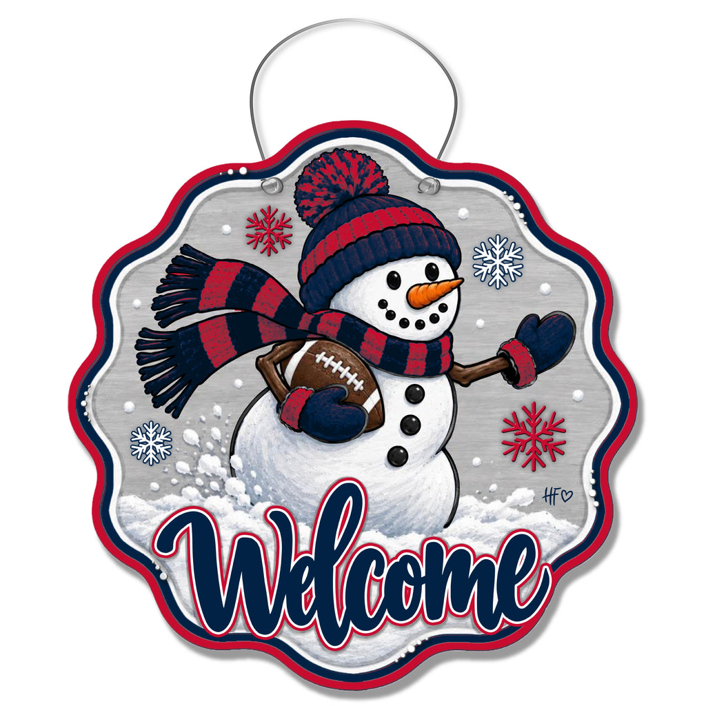NE Snowman Football Door Hanger