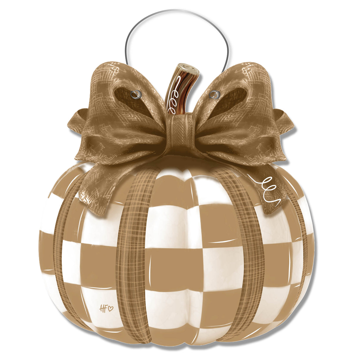 Neutral Checkered Pumpkin Door Hanger