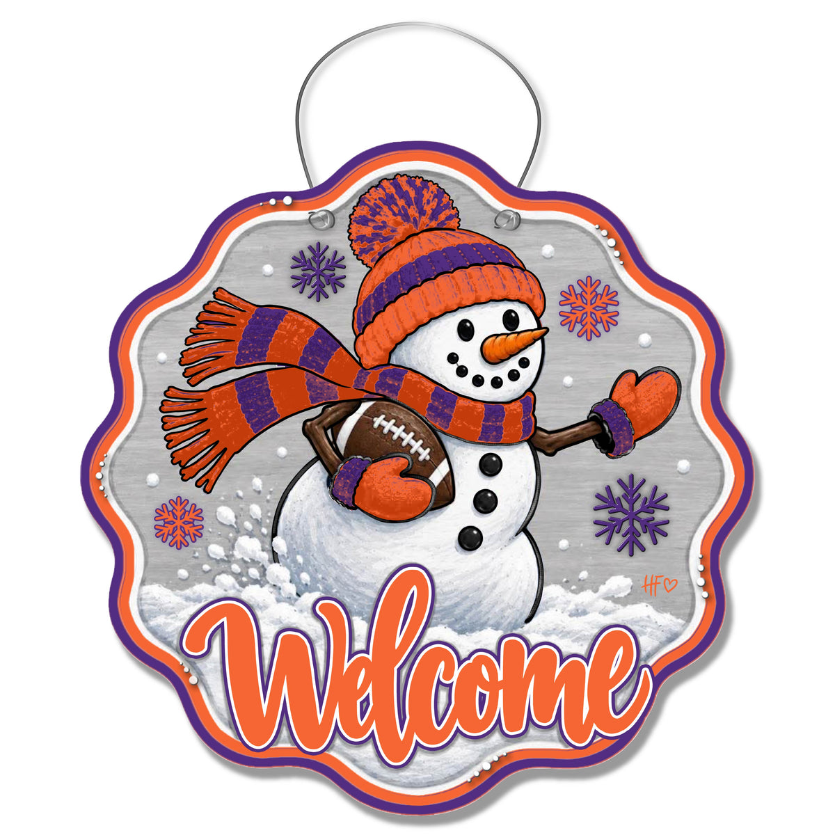 CLEM Snowman Football Door Hanger
