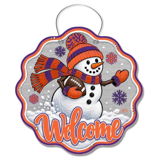 CLEM Snowman Football Door Hanger