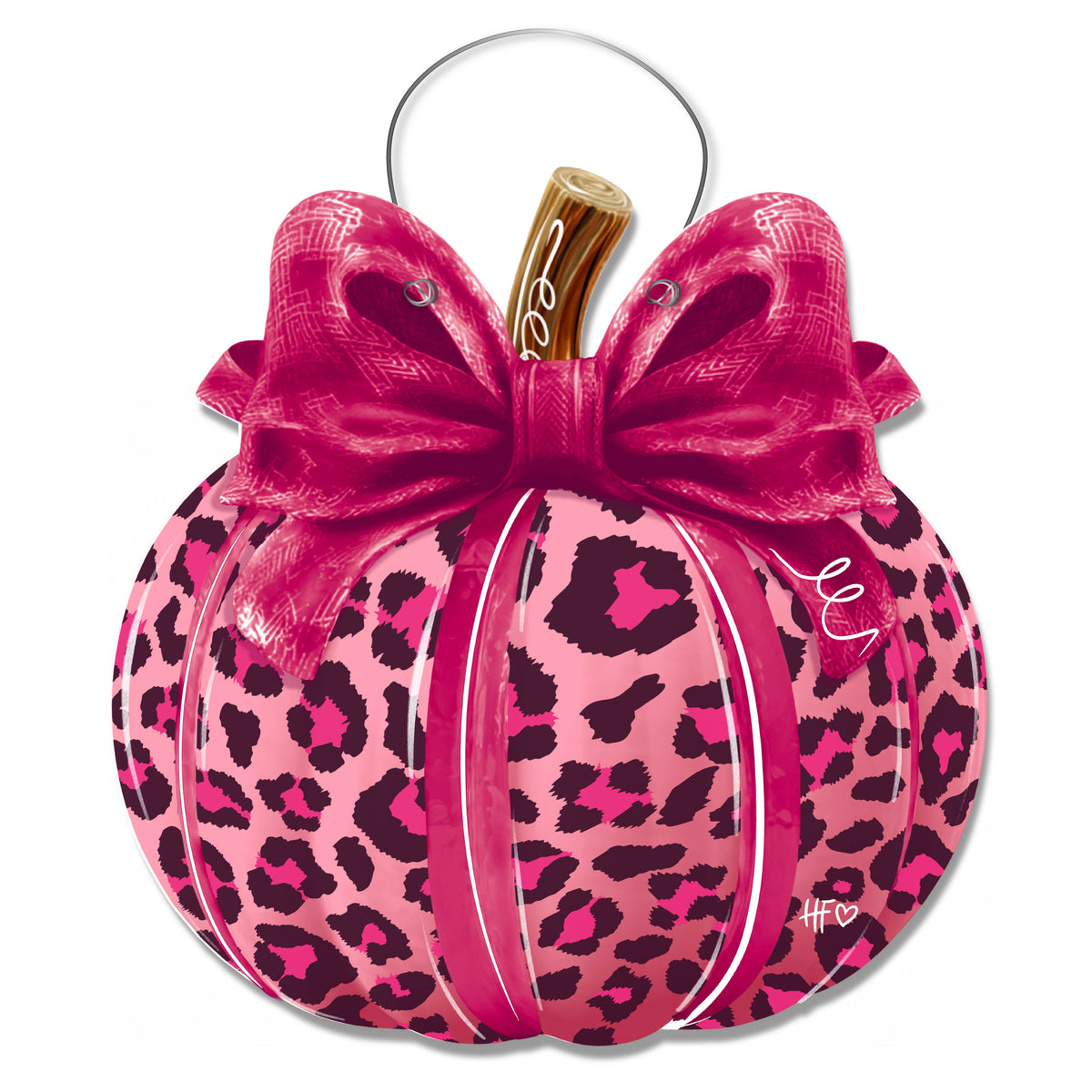 Pink Leopard Pumpkin Door Hanger