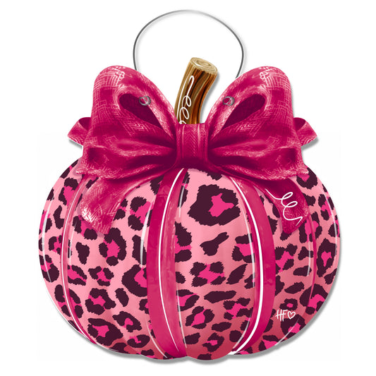 Pink Leopard Pumpkin Door Hanger
