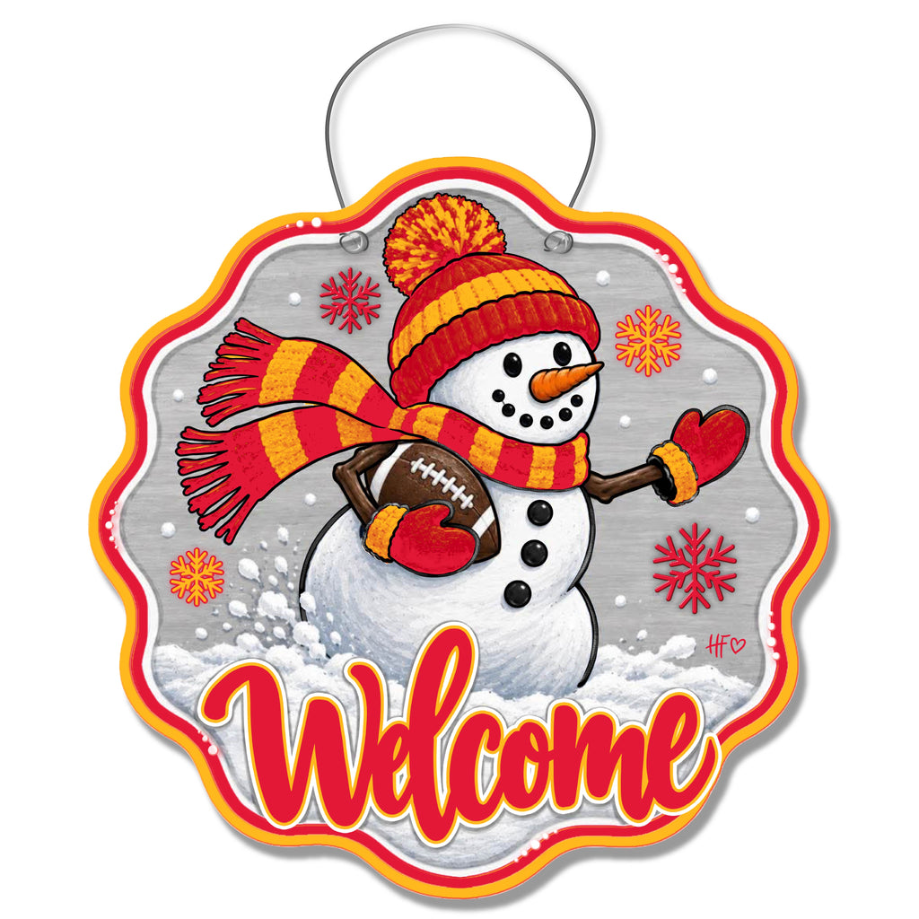 KS Snowman Football Door Hanger