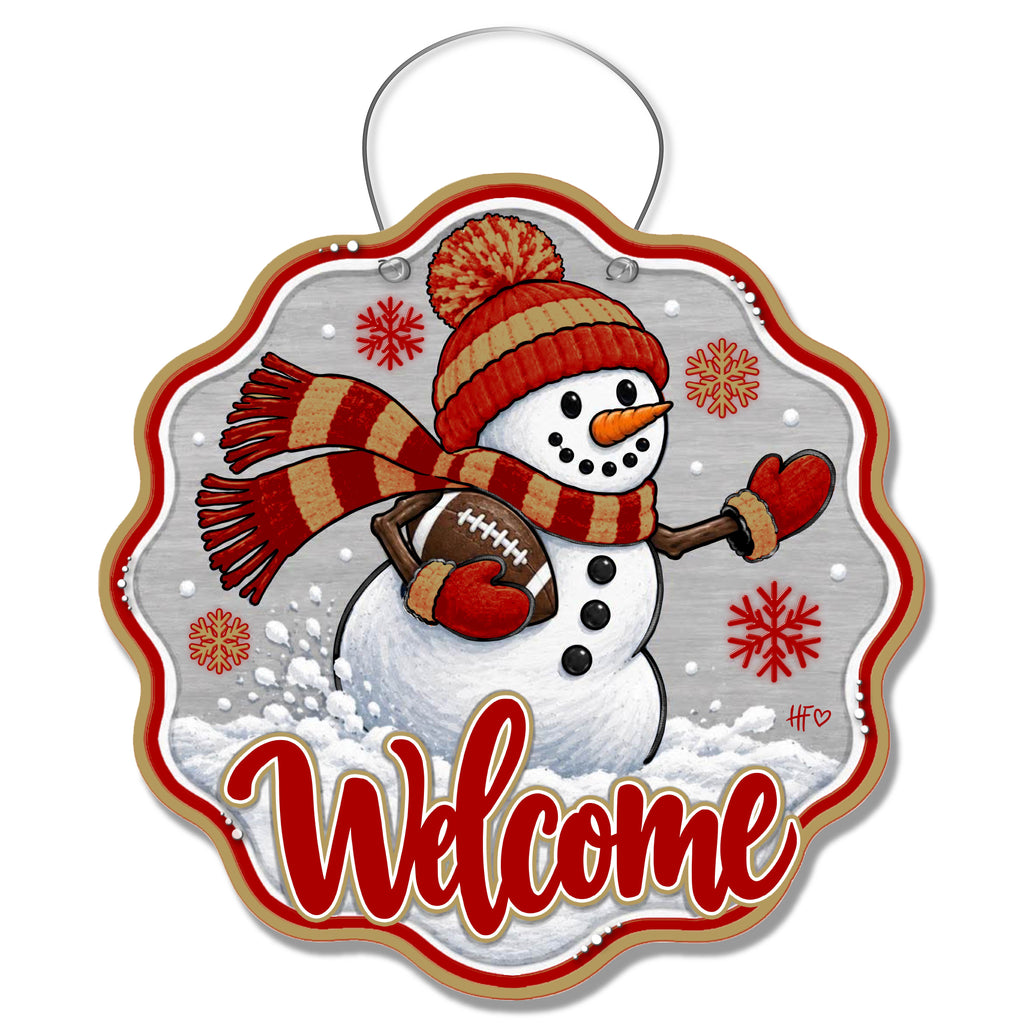 SF Snowman Football Door Hanger