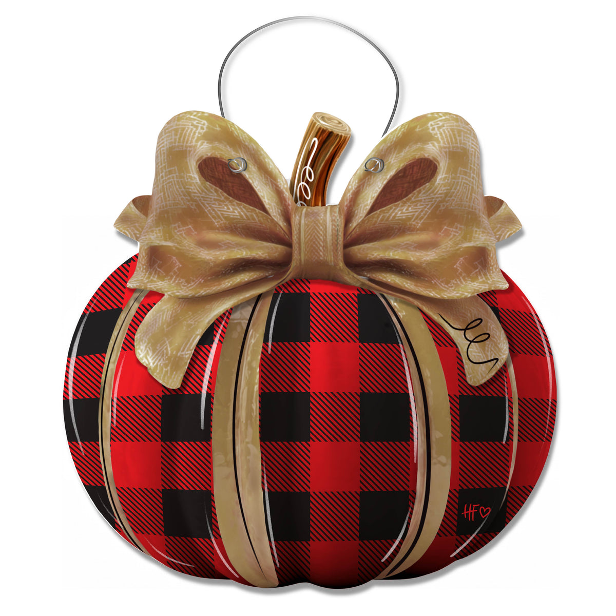 Red Plaid Pumpkin Door Hanger