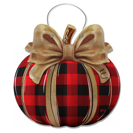 Red Plaid Pumpkin Door Hanger
