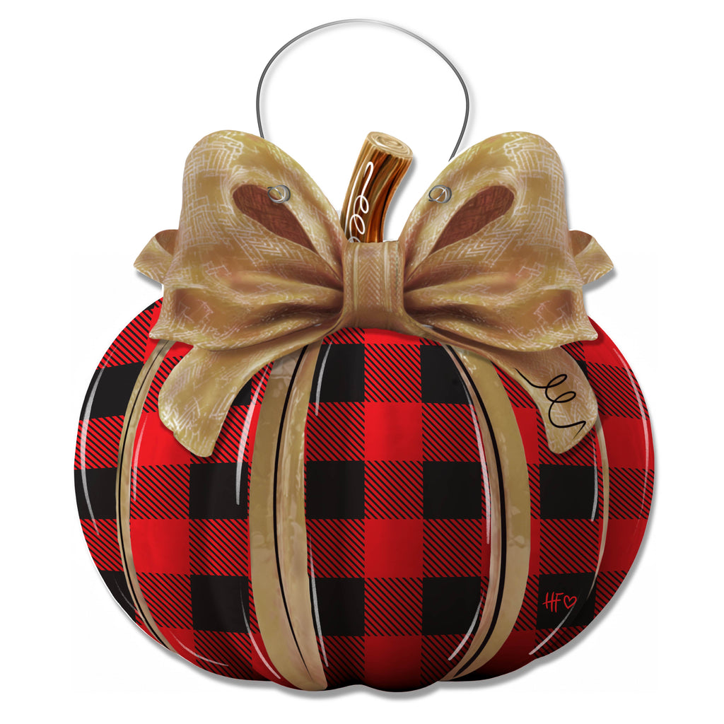 Red Plaid Pumpkin Door Hanger