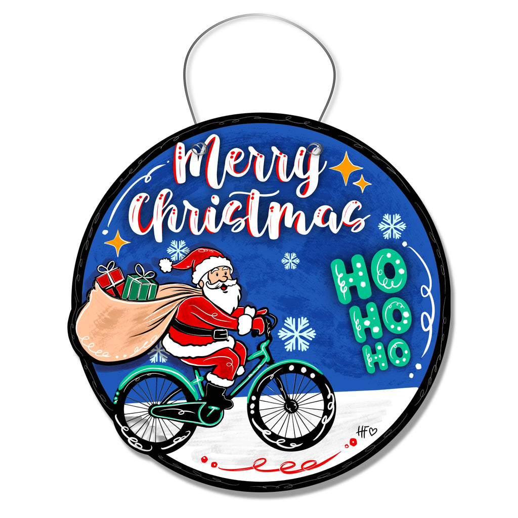 Santa Bicycle Christmas Door Hanger